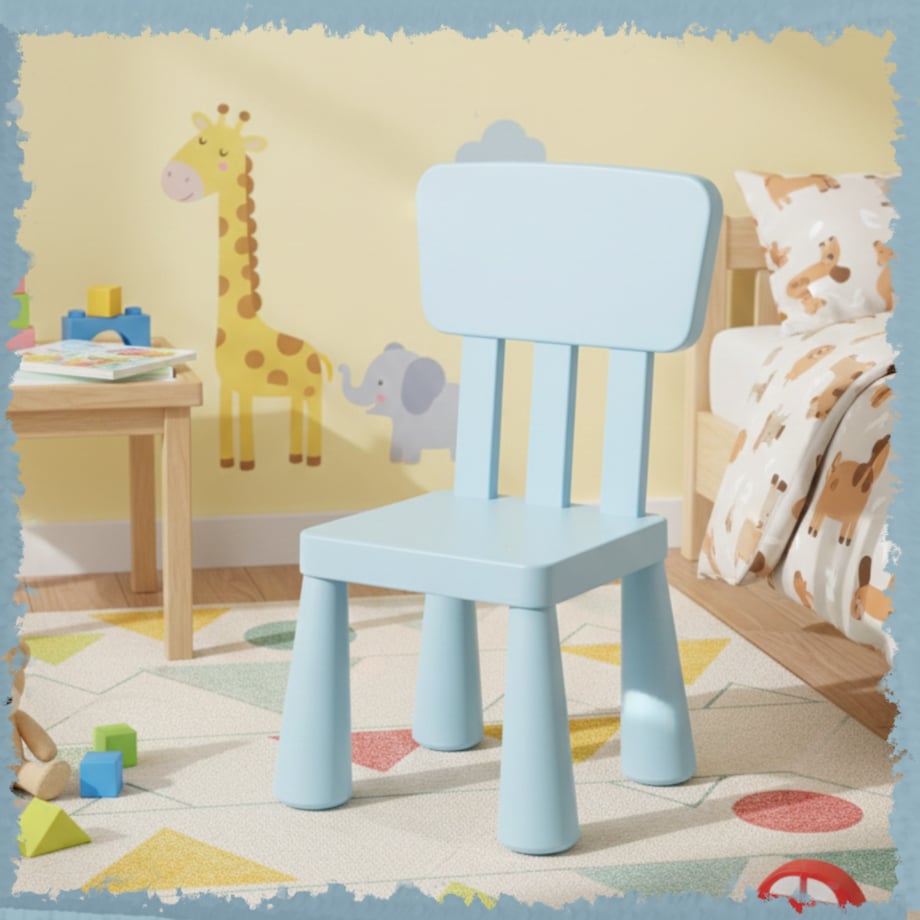 Krzesełko dla dzieci plastikowe z oparciem wygodne do pokoju niebieskie