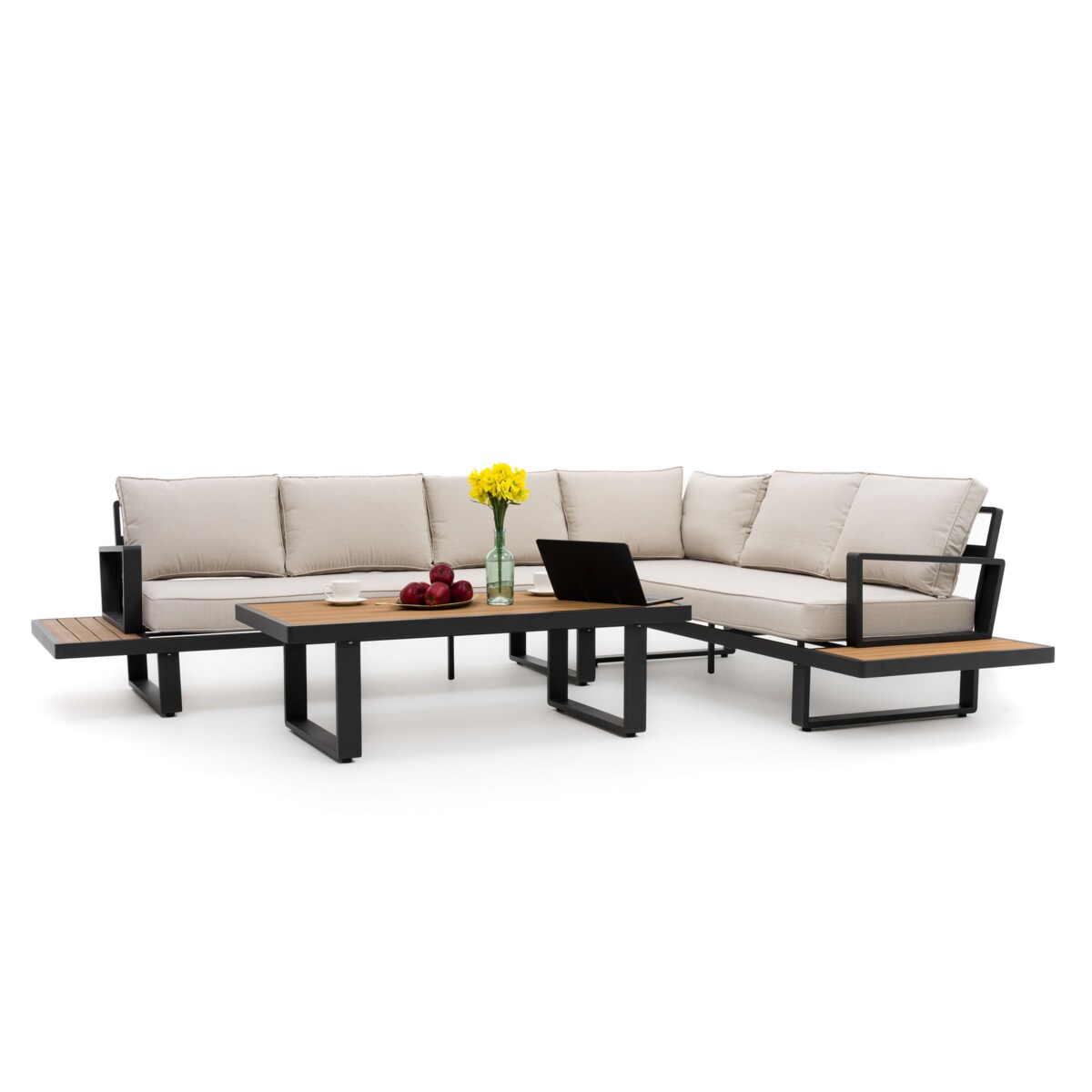 Meble ogrodowe duży narożnik nowoczesny aluminium ATOL grafitowo-beżowy