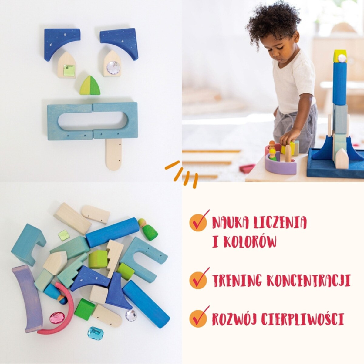 Układanka drewniana w ramce – klocki drewniane Grimm's dla dzieci