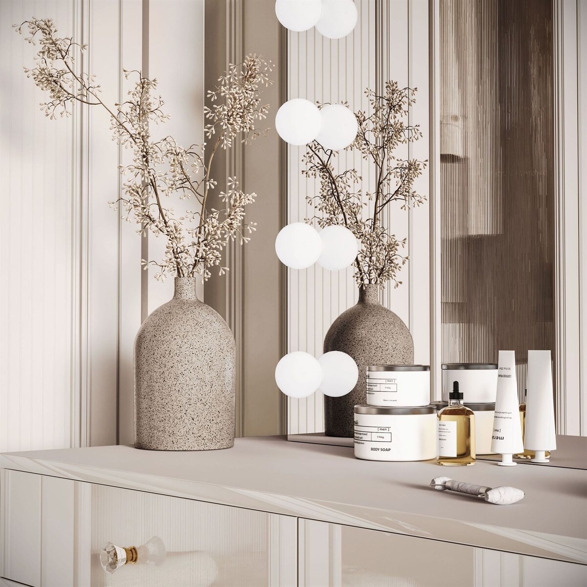 Toaletka kosmetyczna BLANCO KASZMIR ELITE z lustrem i oświetleniem złoty chrom, uchwyt złoty