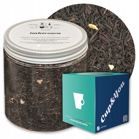 Herbata czarna sypana IMBIROWA o smaku rozgrzewającego imbiru PREMIUM - herbata liściasta sypana mieszanka napar susz - gotowa na prezent upominek