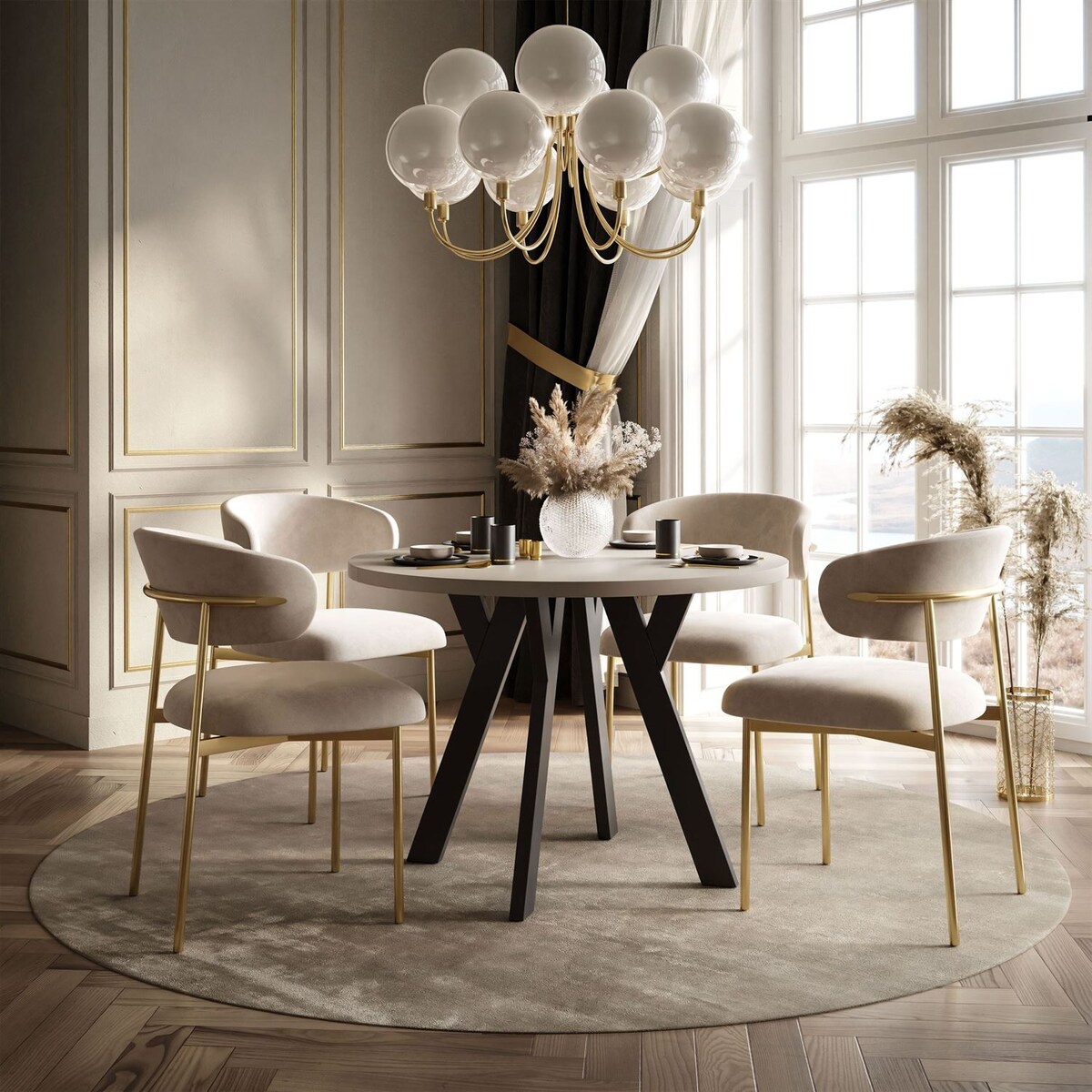 Okrągły stół rozkładany VOLTA MATT, nogi czarne, blat kaszmir