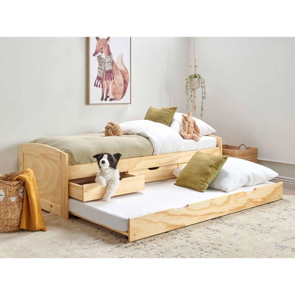 Łóżko wysuwane drewniane 90 x 200 cm jasne PETIVILLE