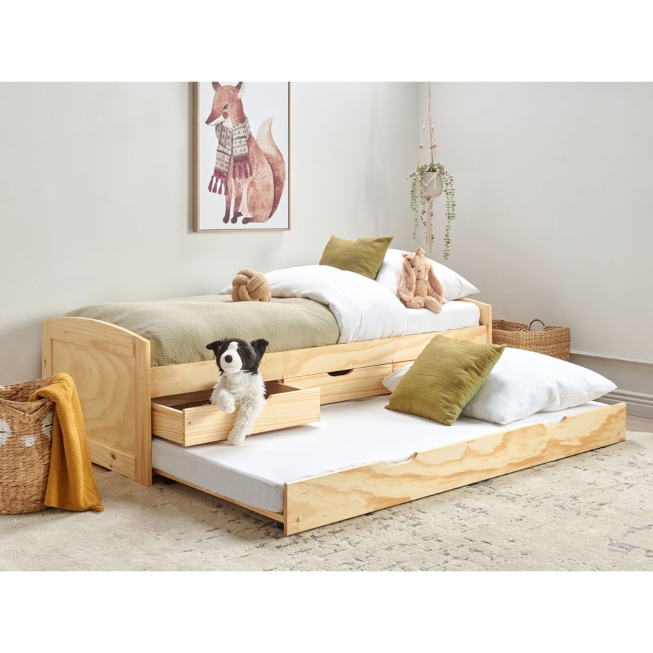 Łóżko wysuwane drewniane 90 x 200 cm jasne PETIVILLE