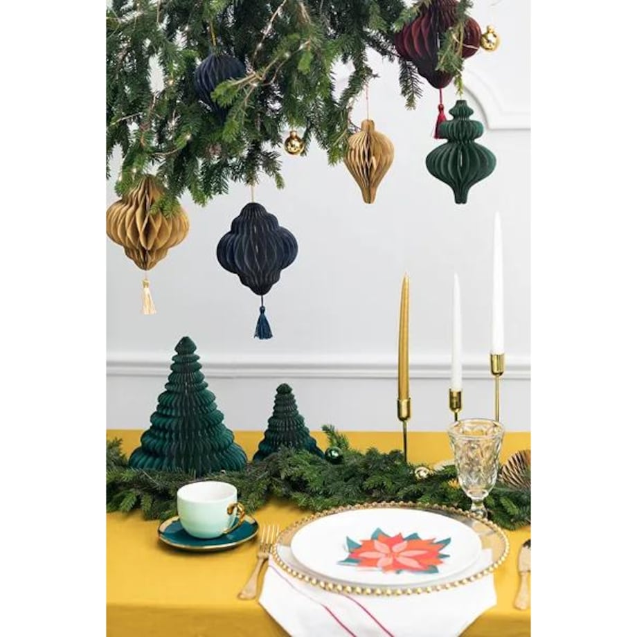 Bombka papierowa honeycomb Sopelek, butelkowa zieleń, 10x15 cm