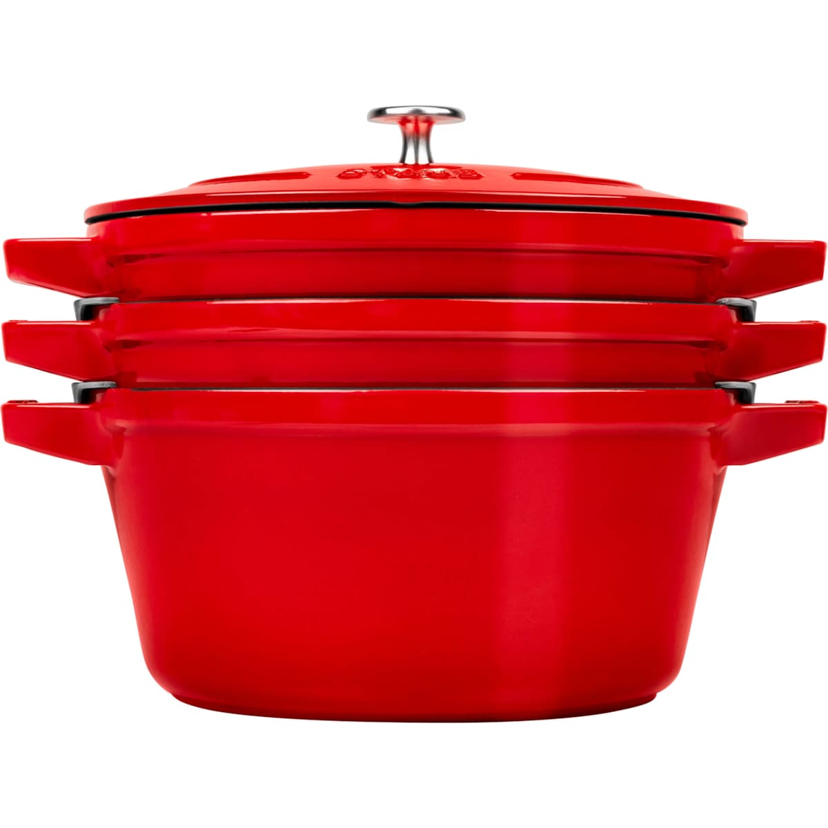 Zestaw 3 naczyń żeliwnych z pokrywką Staub - 24 cm, Czerwony