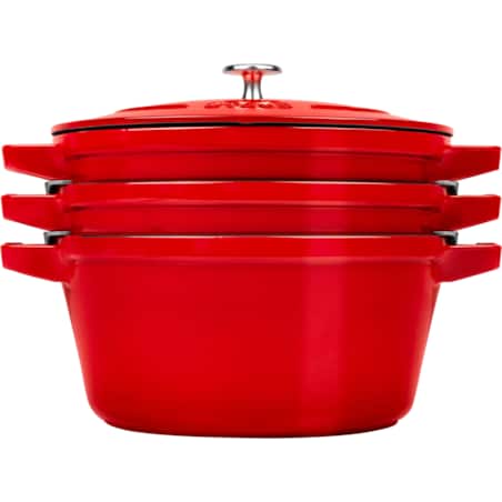 Zestaw 3 naczyń żeliwnych z pokrywką Staub - 24 cm, Czerwony
