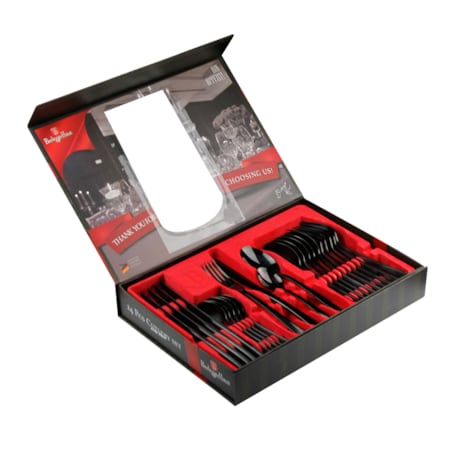 Komplet sztućców 24 elementy dla 6 osób błyszczące sztućce czarne BERLINGER HAUS Black Royal