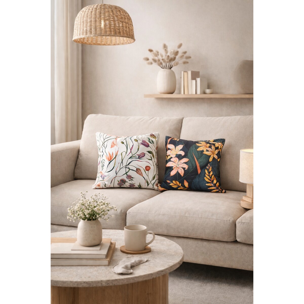 Poszewka dekoracyjna o motywie roślinnym 45x45