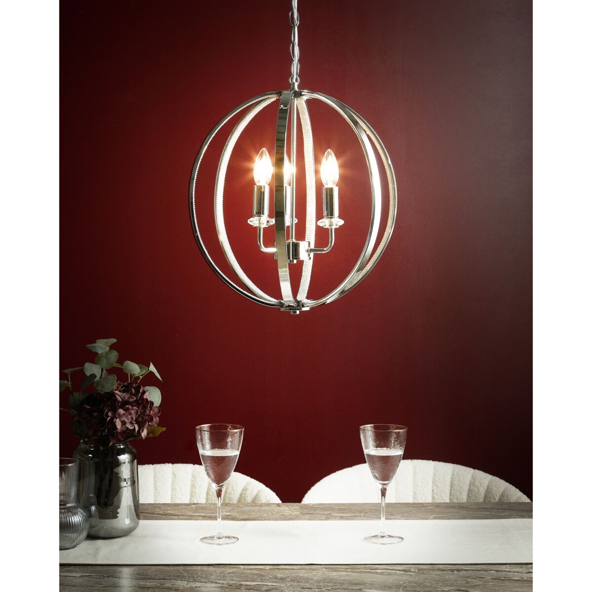 Żyrandol metalowy 3-punktowy srebrny TENOIRO