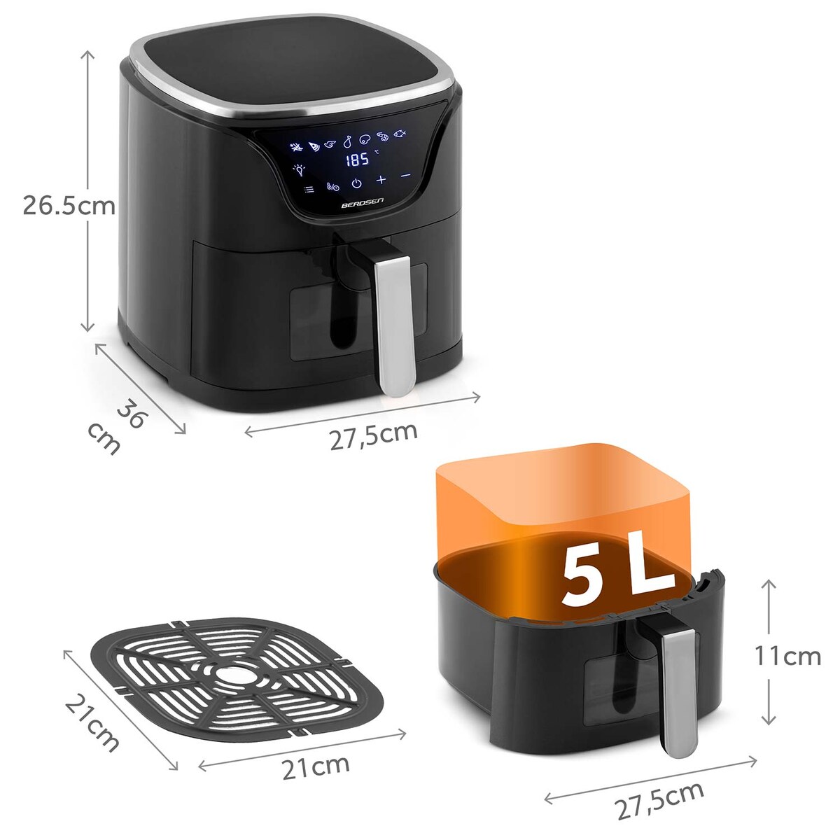 Frytkownica beztłuszczowa AIR FRYER 5l 1500w Berdsen