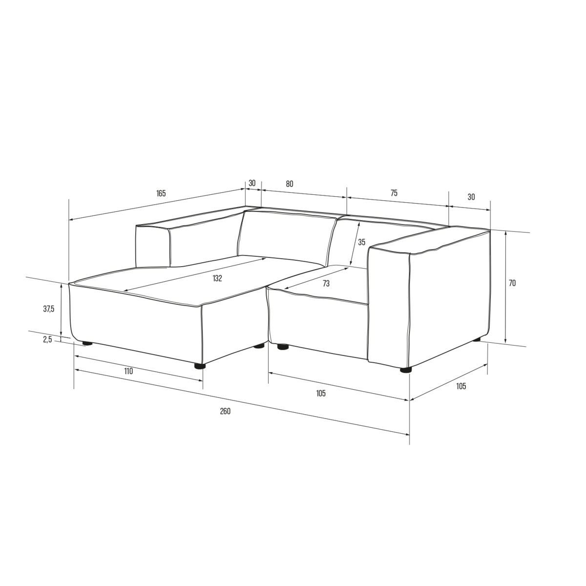 Narożnik 3 osobowy lewy Modularis - Szary Welur