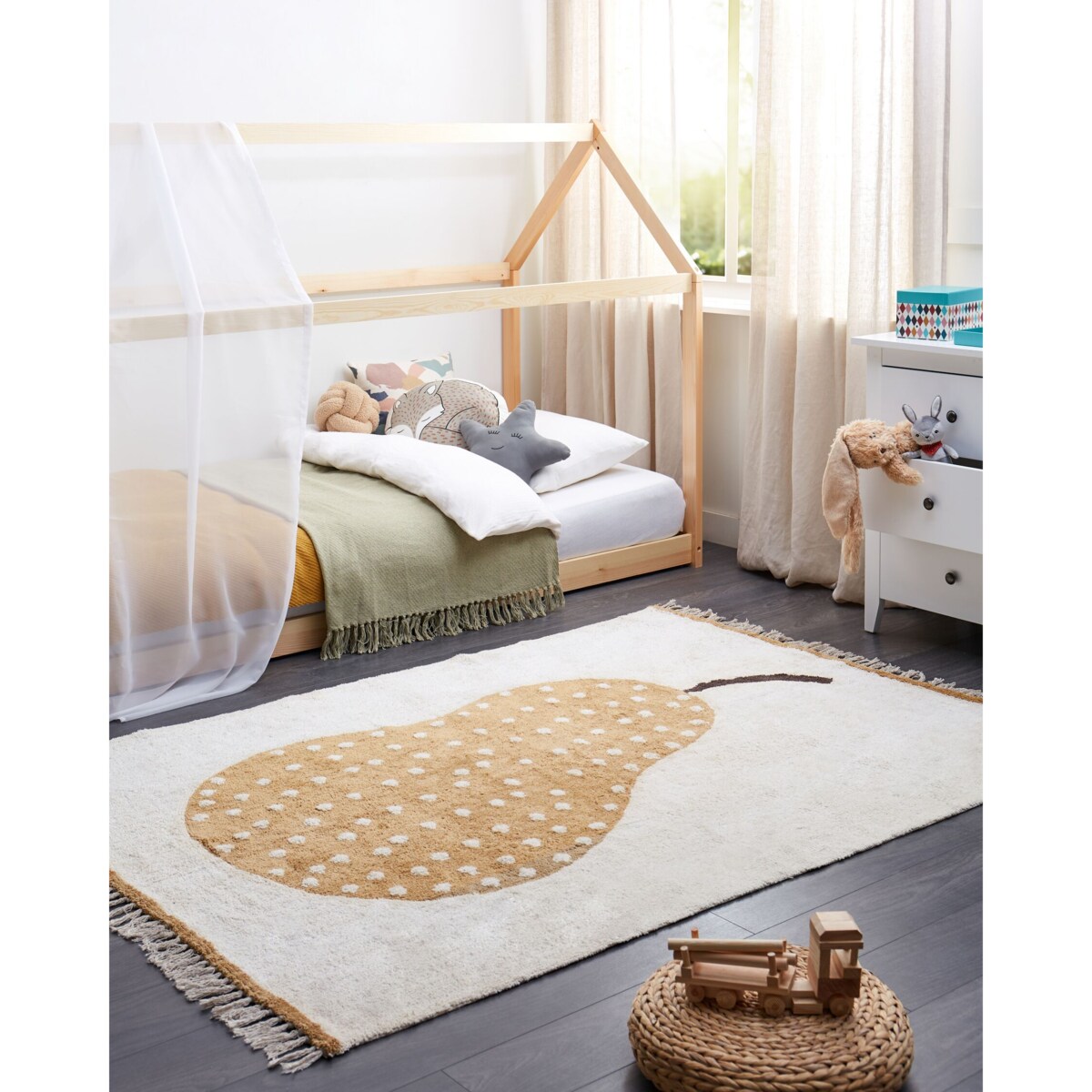 Dywan dziecięcy bawełniany motyw gruszki 140 x 200 cm złamana biel