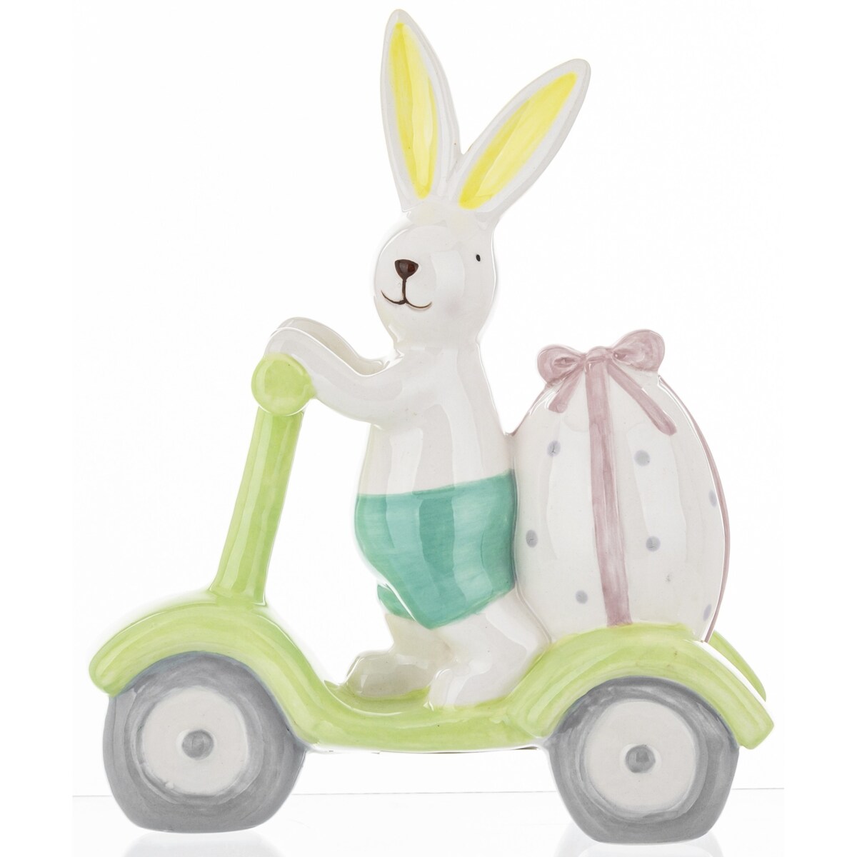 Dekoracja - króliczek na hulajnodze 19x6,5x15 cm z pisanką