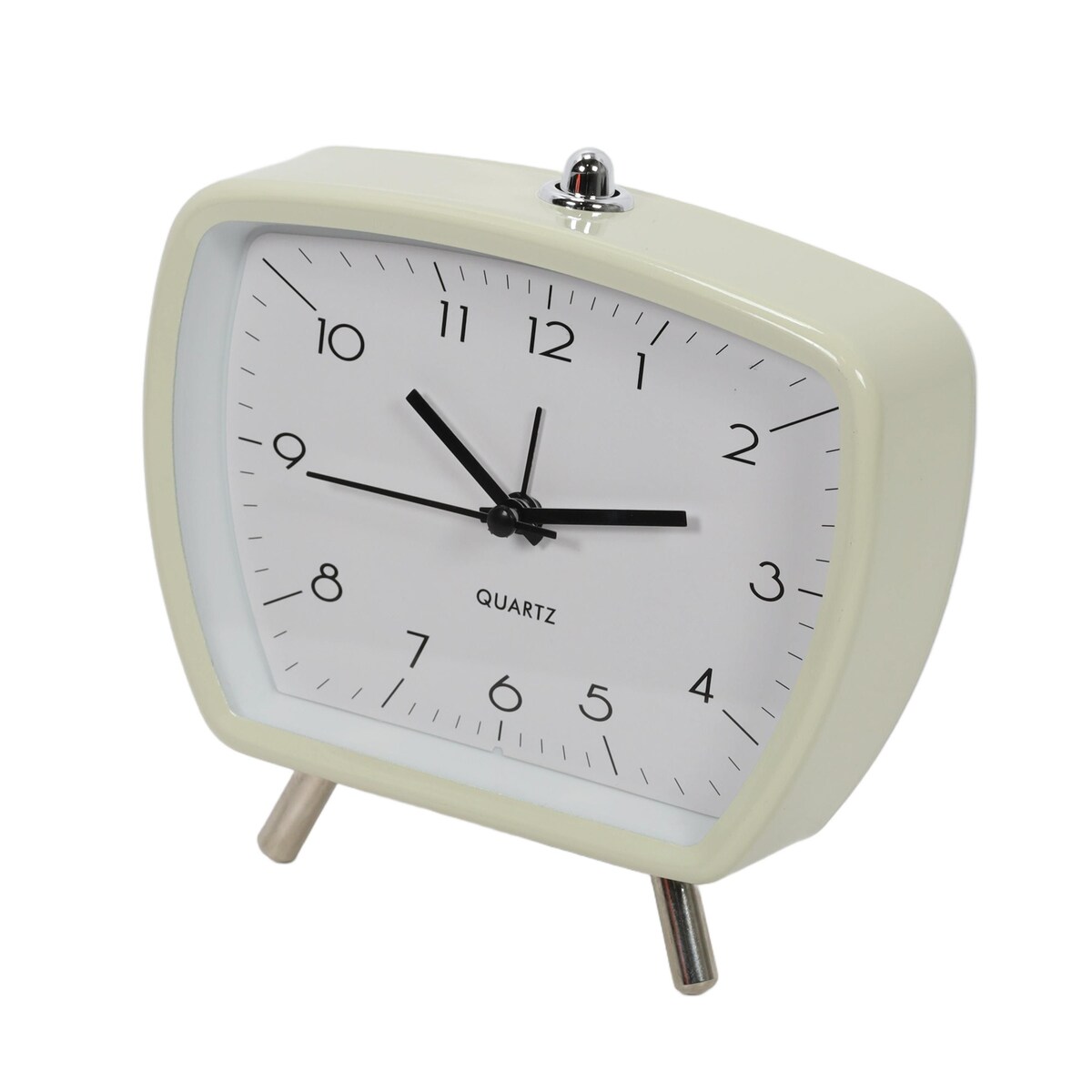 Zegar budzik retro CATHY, 14 x 14 cm, na baterie, kolor musztardowy, metal