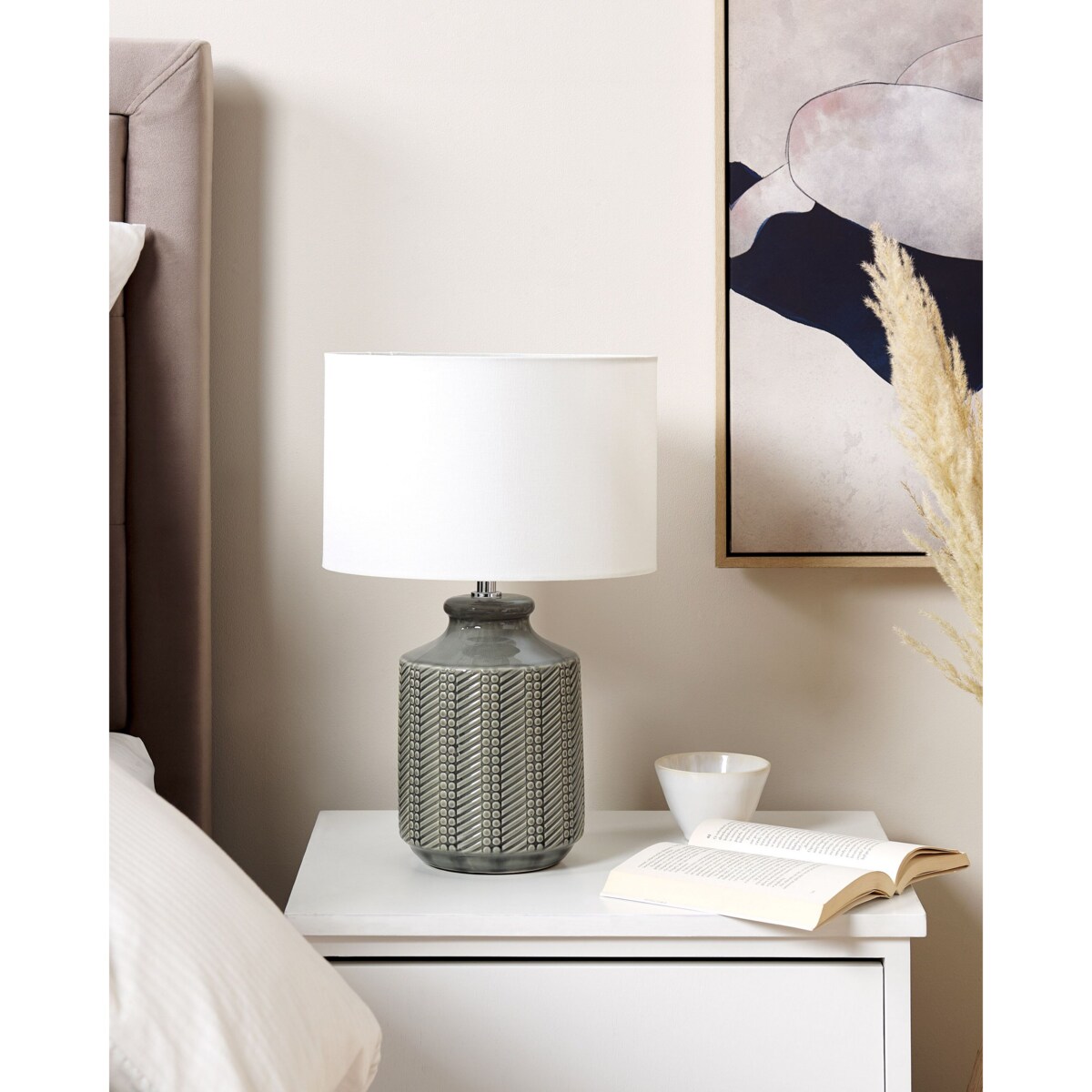 Lampa stołowa ceramiczna szara ESPERANCE