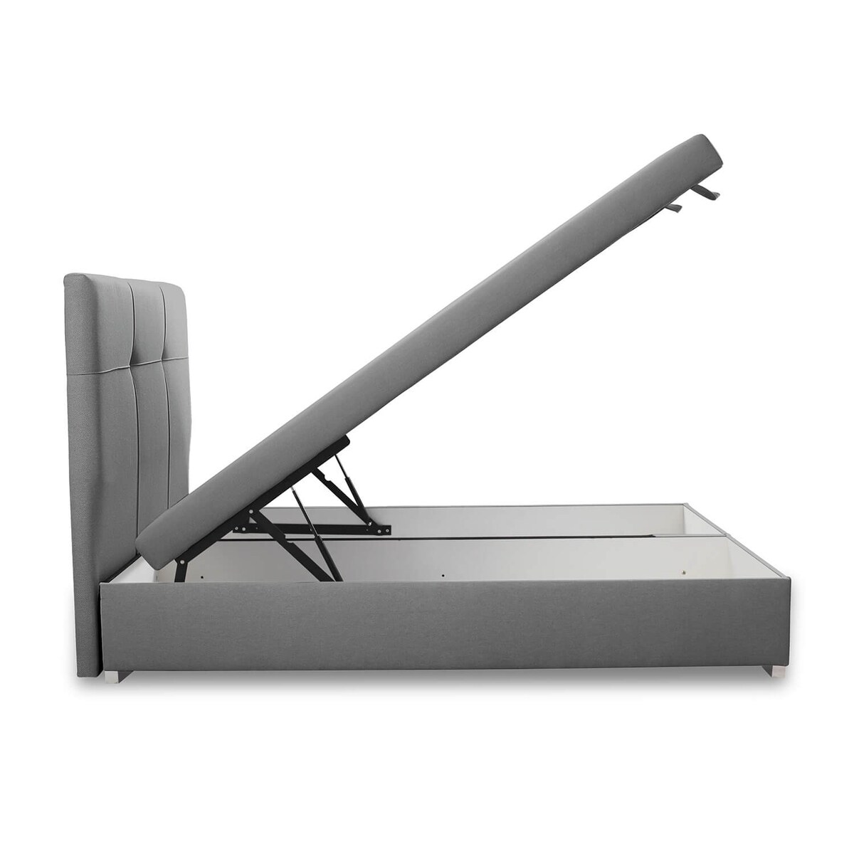 Łóżko tapicerowane BEHATI 140x200 z pojemnikiem, Szary, tkanina Megan 365