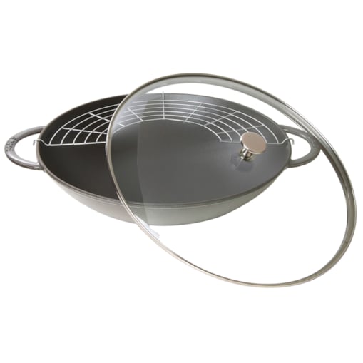 Wok żeliwny z pokrywką Staub - Grafitowy, 37 cm