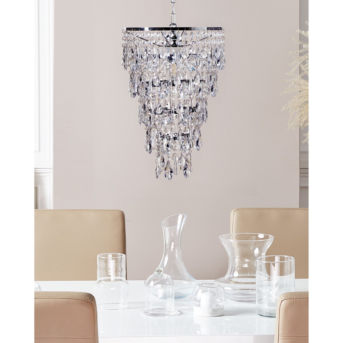 Żyrandol z akrylowymi kryształkami srebrny ENTWASH