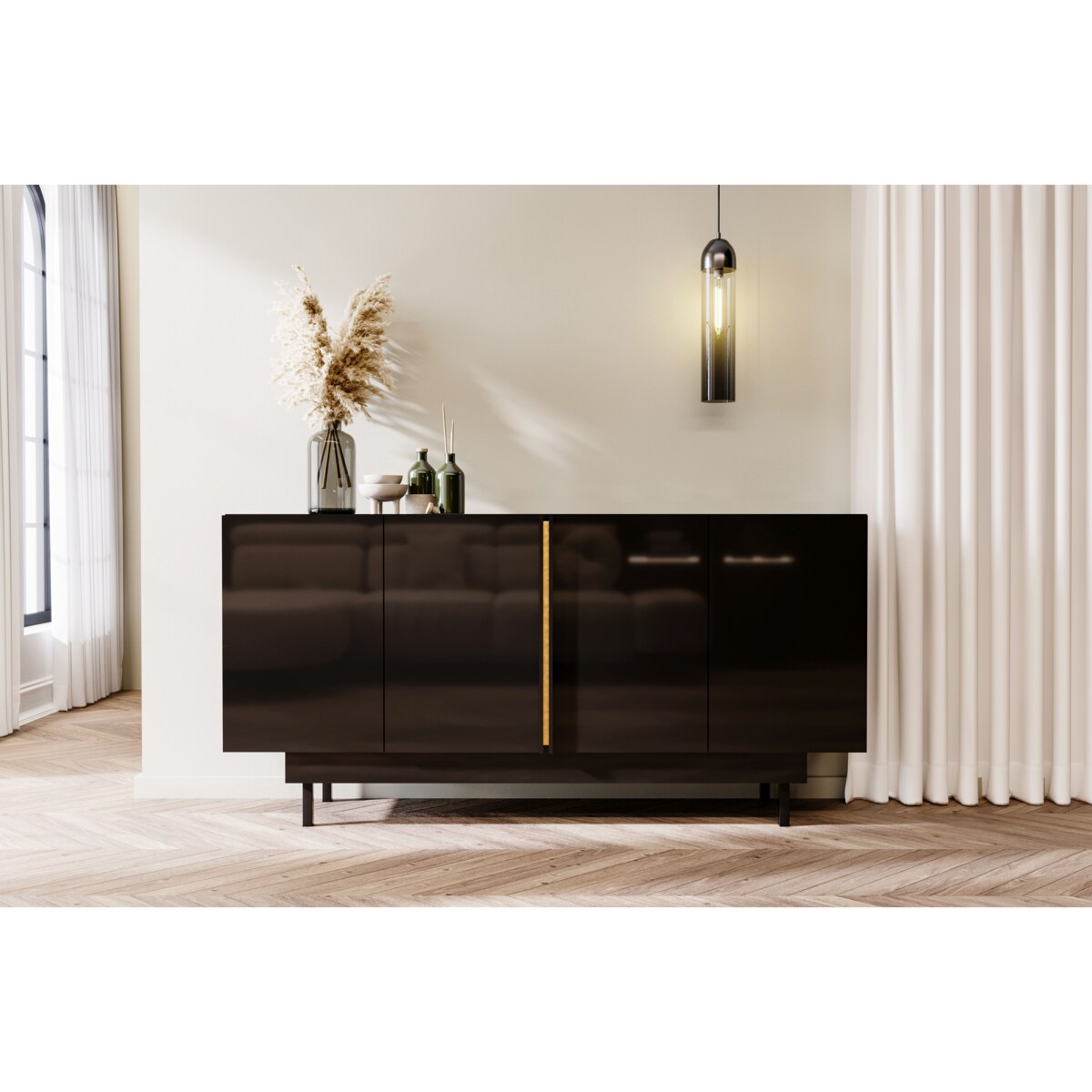 Elegancka czarna komoda Dancan ARTEMISA ze złotymi dodatkami