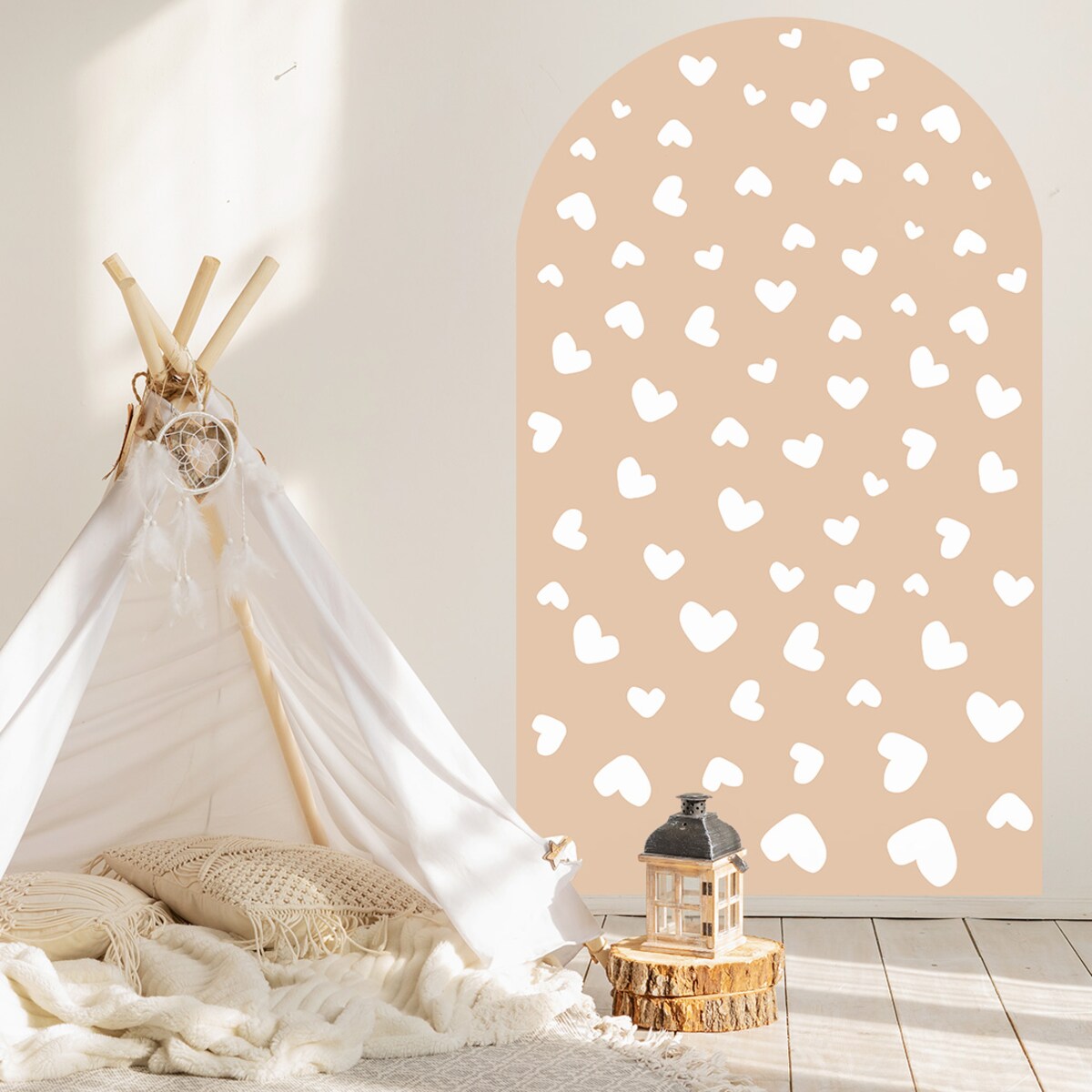 Naklejka na ścianę łuk beżowy - serca XL