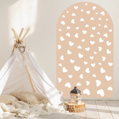 Naklejka na ścianę łuk beżowy - serca XL