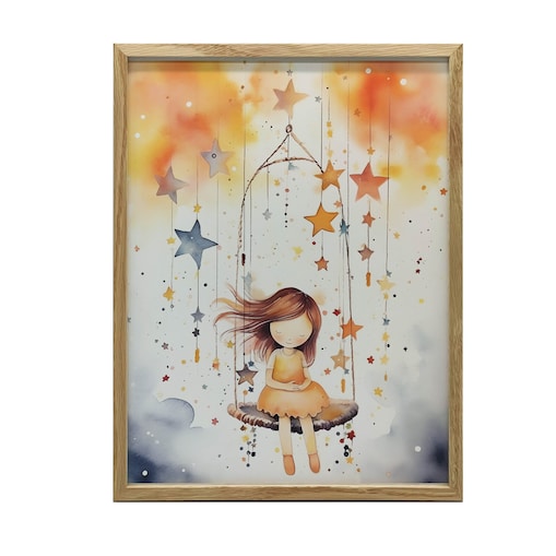 Karuzela Gwiazd, 40x50 cm, rama drewniana jasny dąb, papier matowy 230 gsm