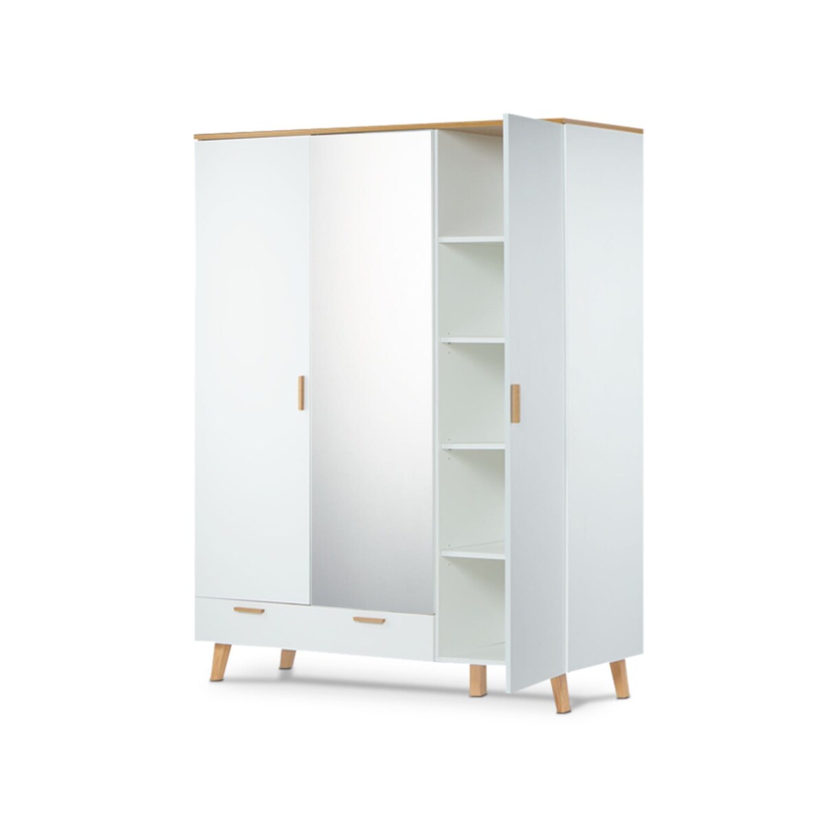 KONSIMO FRISK Biała szafa z lustrzanymi drzwiami w stylu skandynawskim