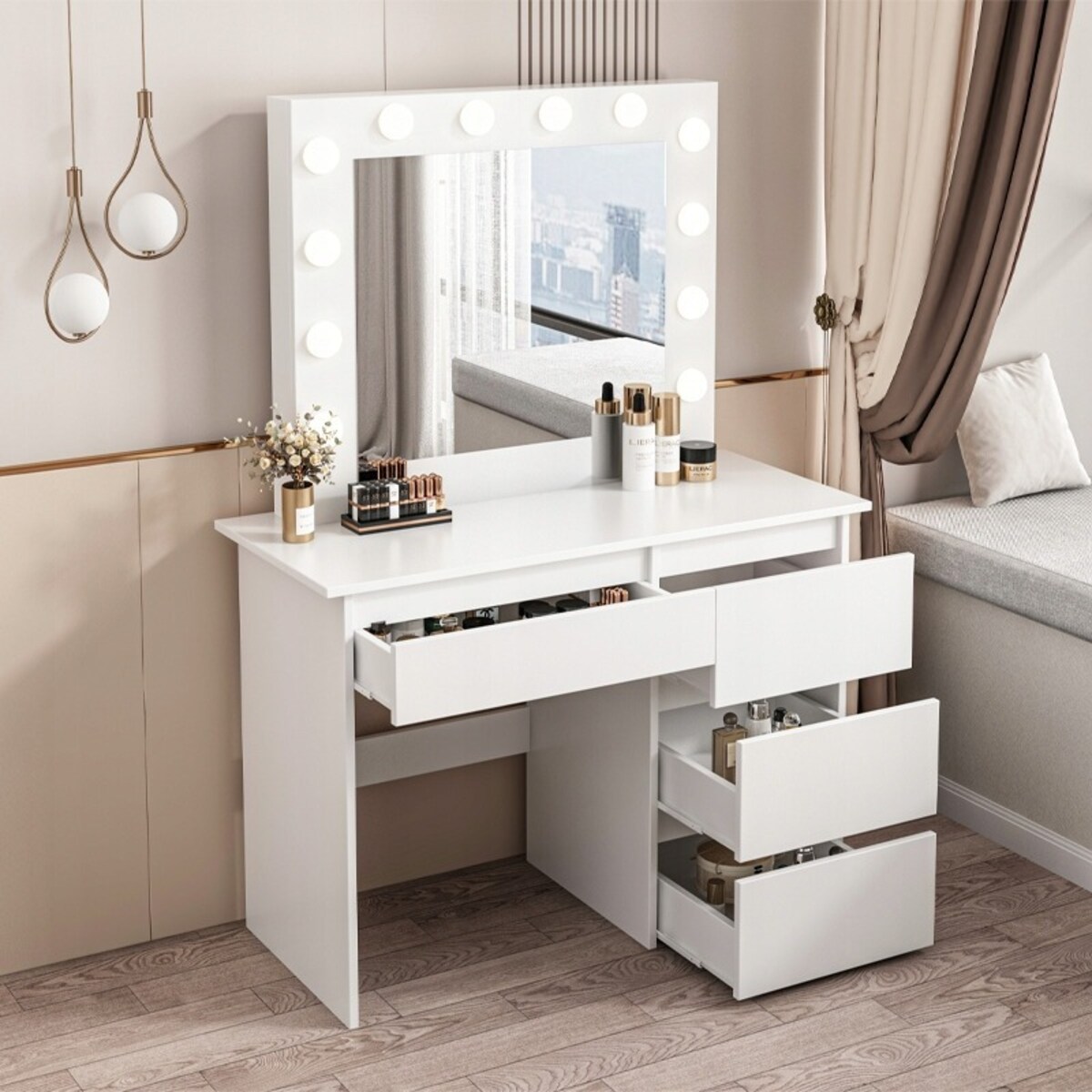 Toaletka do makijażu wizażu kosmetyczna z lustrem led nowoczesna loft 90 cm