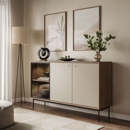 Trzydrzwiowa komoda ISA 3D z oświetleniem LED, glina + columella