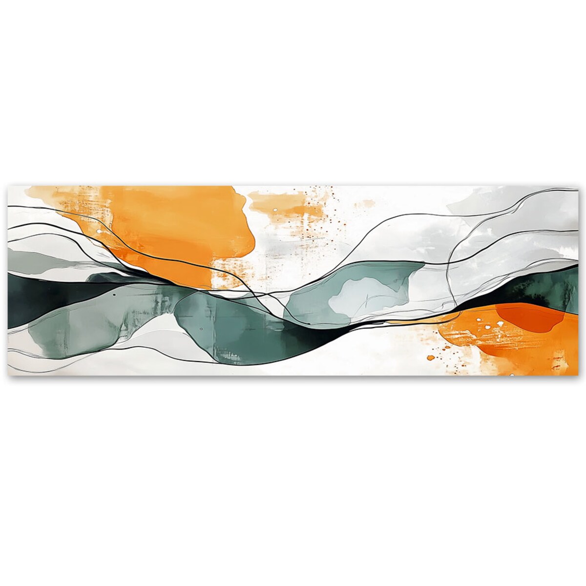 Feeby Obraz na płótnie, Abstrakcja Linie Plamy Pomarańczowy Turkus Minimalizm 90x30