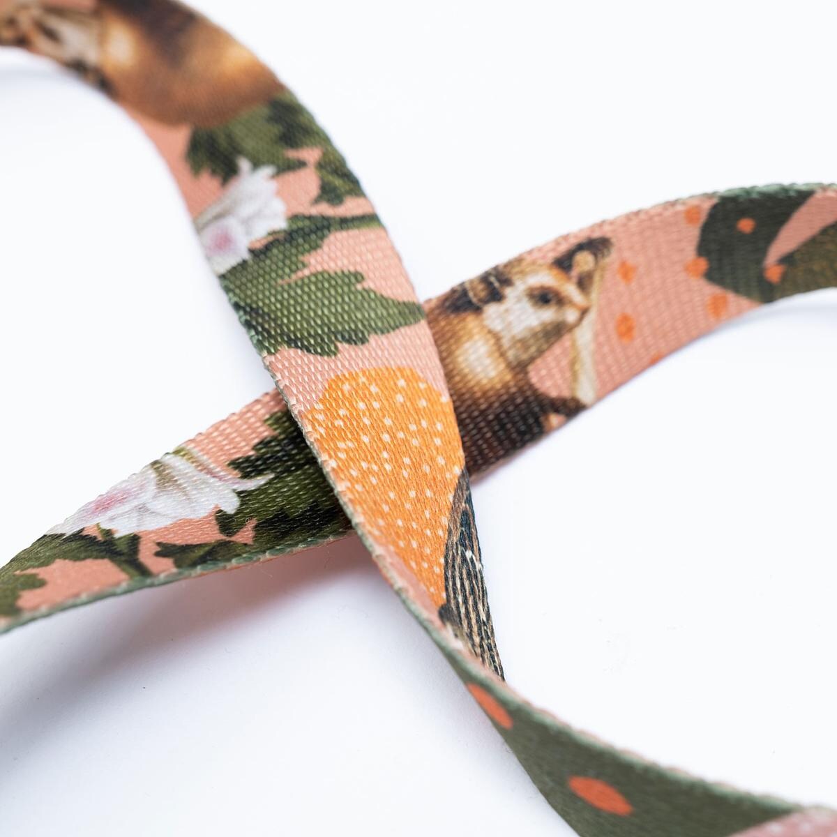 Smycz przepinana z amortyzatorem dla psa lub kota "Wie wiórka co dobre" - Szerokość taśmy: 25mm, Rozmiar: L oraz Rodzaj: Mały karabinek