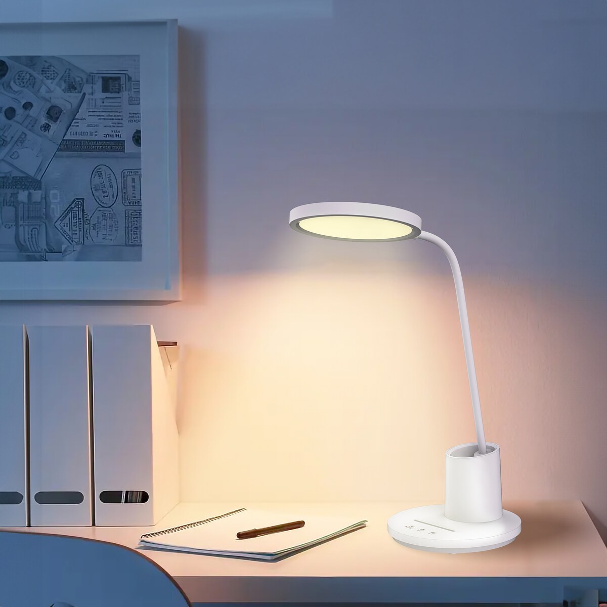 Lampka Biurkowa Led Szkolna Trzy Barwy Światła Do Pracy Z Pojemnikiem