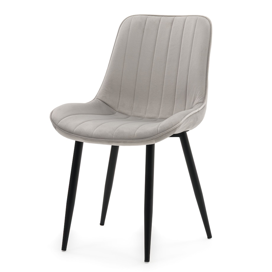 Krzesło welurowe tapicerowane ELVA szare do salonu jadalni na czarnych nogach