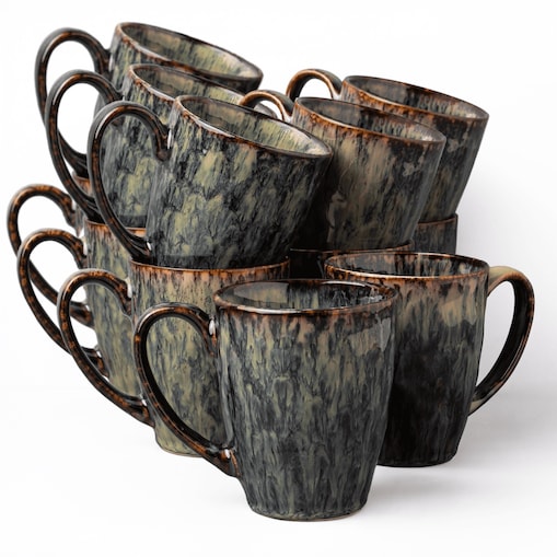 Zestaw kubków Kasai żółto-zielony dla 12 osób Nowoczesny Do zmywarki Komplet