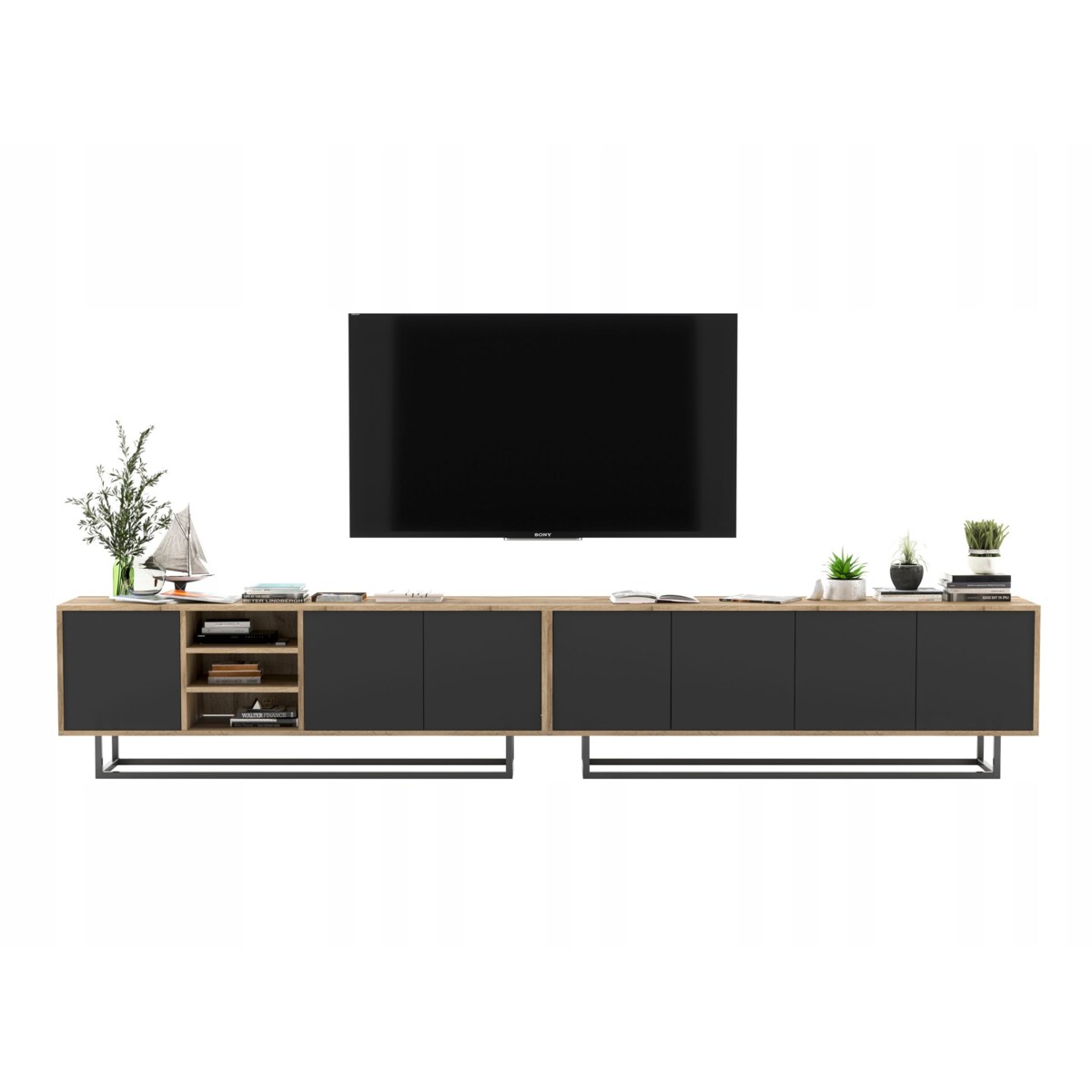 Szafka RTV Loft Komoda RTV Industrialna Czarny MAT 300 cm