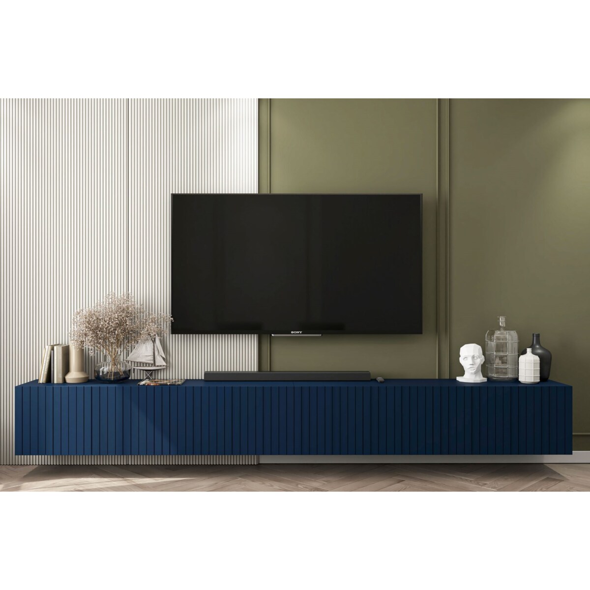 Wisząca Szafka RTV Glamour Nowoczesna Komoda RTV Granatowy MAT 300 cm