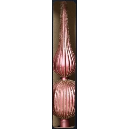 Szpic na choinkę 31x8 cm EHIAS dekorowany ciemnoróżowy