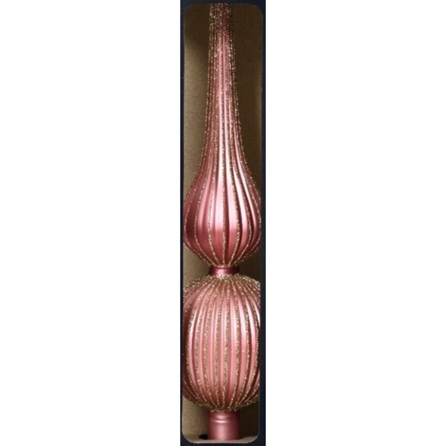 Szpic na choinkę 31x8 cm EHIAS dekorowany ciemnoróżowy