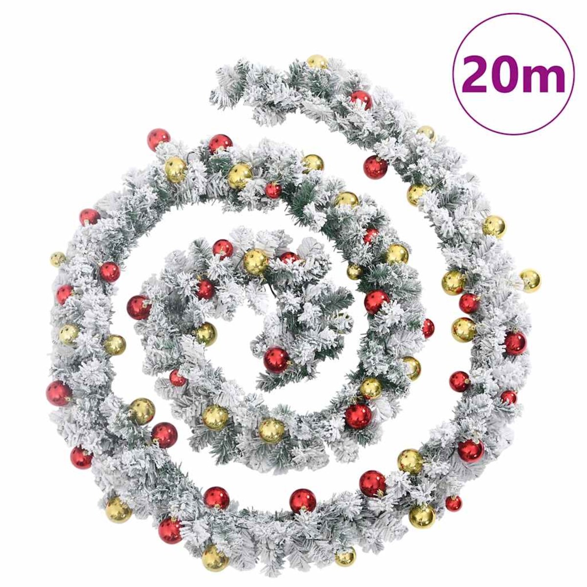 vidaXL Świąteczna girlanda z bombkami i światłami LED, zielona, 20 m