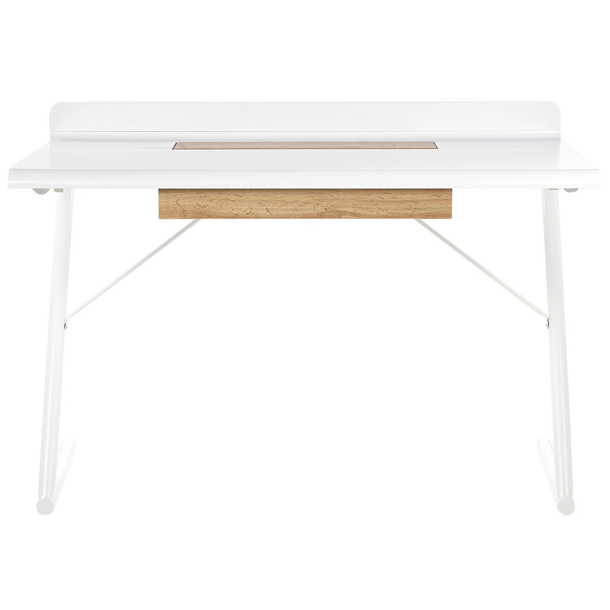 Biurko z szufladą 120 x 60 cm białe z jasnym drewnem FOCUS