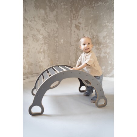MAŁY bujak montessori z uchwytami + MAŁA zjeżdżalnia DRABINKA - szara