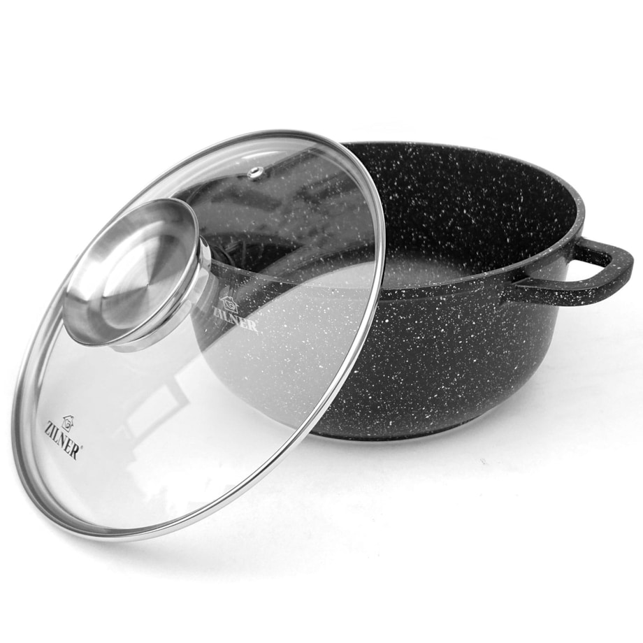 Garnek marmurkowy z pokrywką czarny mały 1.3L 16cm na indukcję gaz ZILNER