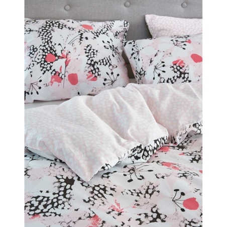 Komplet różowej pościeli z bawełny satynowej w kwiaty, poszewka ozdobna, pościel w kwiaty, pościel Esprit, 135 x 200 cm