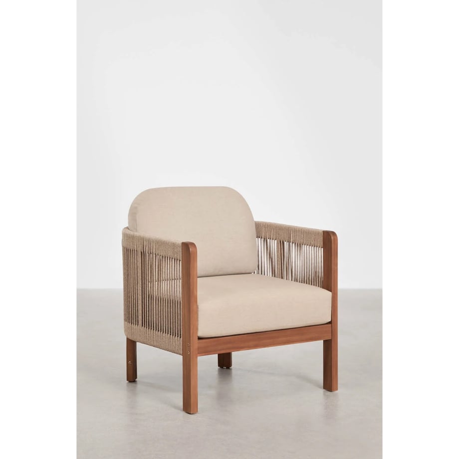 Zestaw ogrodowy: sofa 2-osobowa, 2 fotele i stolik kawowy z drewna akacjowego Serel