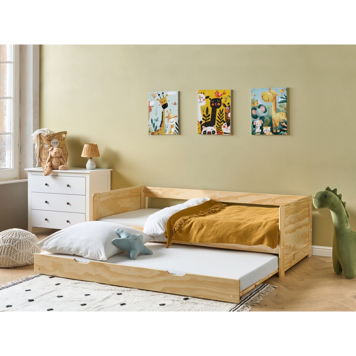 Łóżko wysuwane drewniane 90 x 200 cm jasne GRAVELINES