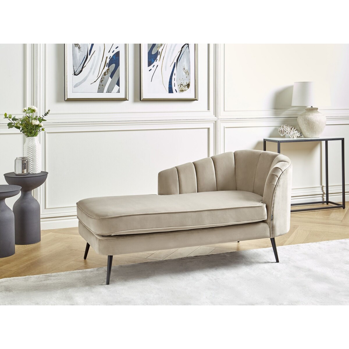 Szezlong welurowy prawostronny beżowy ALLIER