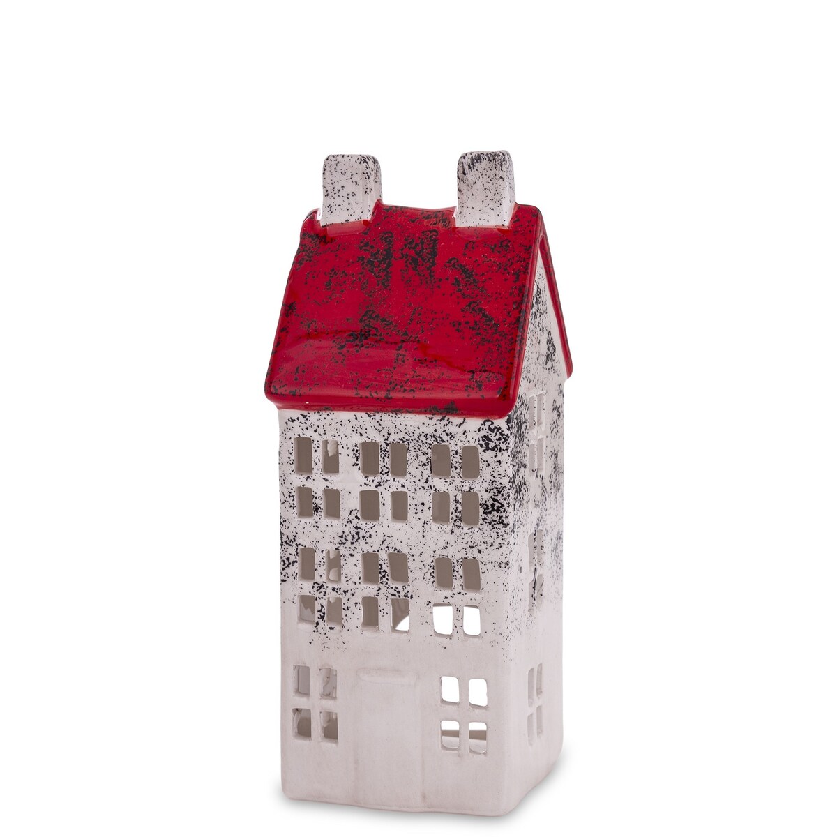 Domek ceramiczny biały z czerwonym dachem, 18x7x7 cm KEDOM small