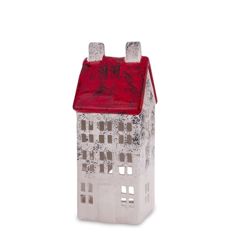 Domek ceramiczny biały z czerwonym dachem, 18x7x7 cm KEDOM small
