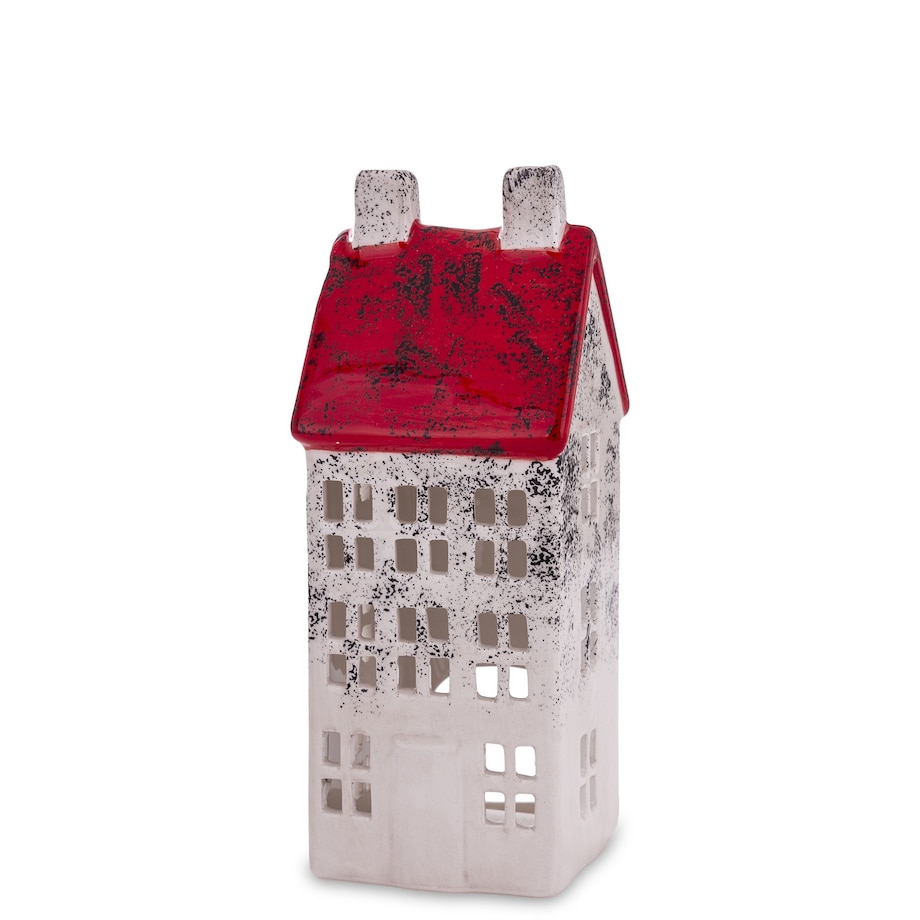 Domek ceramiczny biały z czerwonym dachem, 18x7x7 cm KEDOM small